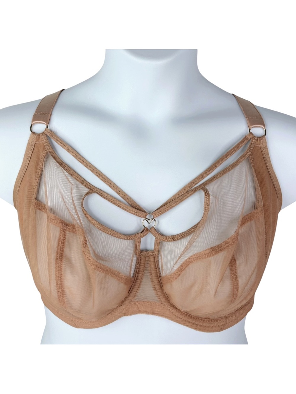Elomi Sachi Plunge Bra sz 40G * Strappy Cage Bra Cafe au Lait Neutral Nude Tan